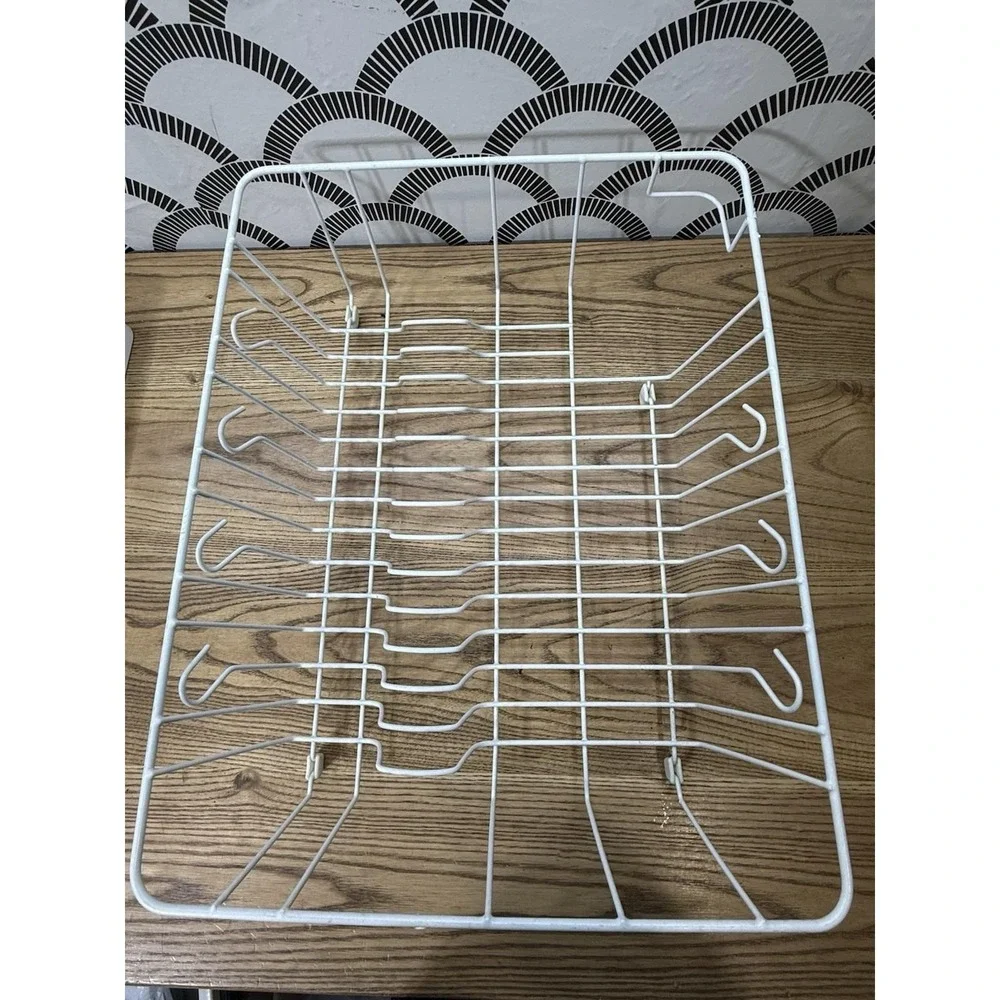 VTG Rubbermaid Dish Drainer Added Utensil Holder White Coated 17.5x13.75x5.5